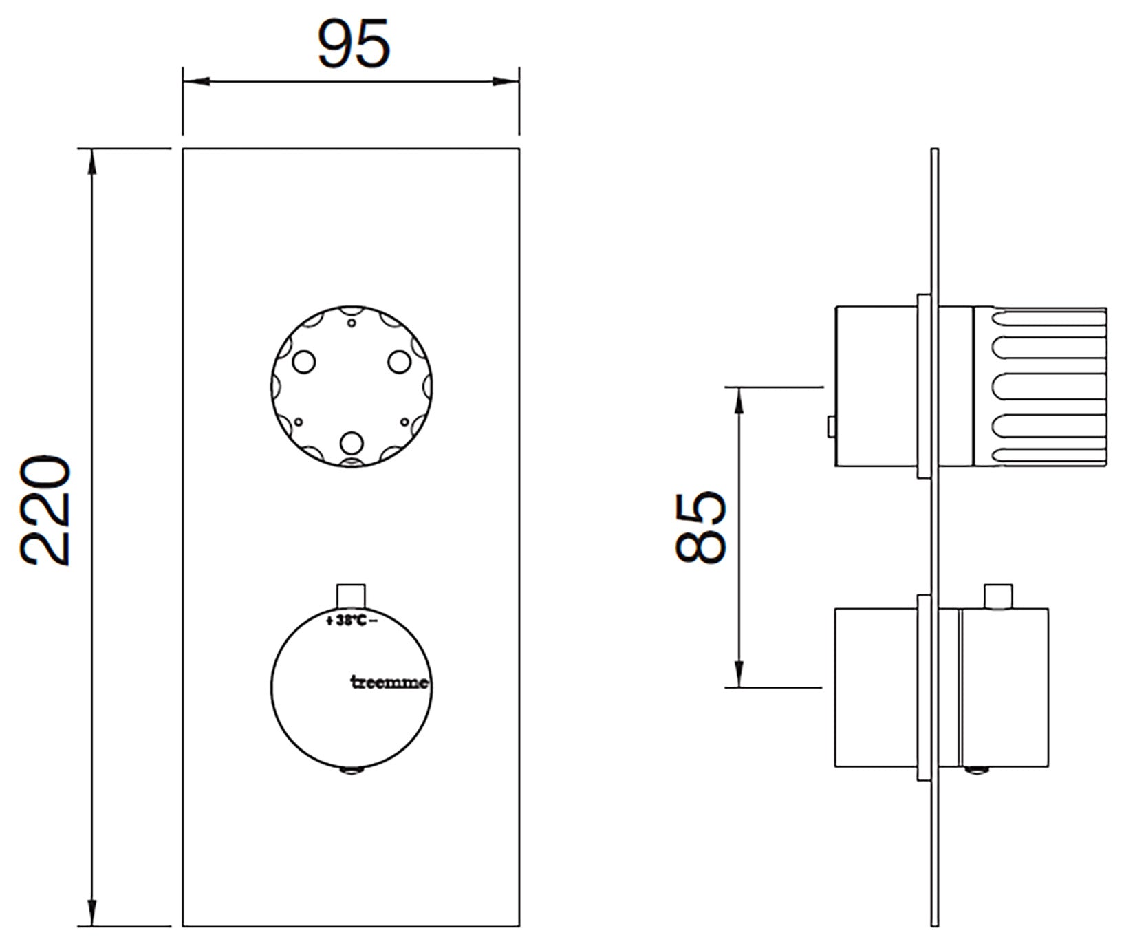 Rubinetterie Treemme 3M Ios RWIT 8A72 CC 60 + RWIT 8A46 ZZ 20 Miscelatore Doccia Incasso Muro Termostatico Deviatore 3 Uscite Con Piastra Due Fori 1 Manopola Materiale Ottone Finitura Cromata Parte Interna Esterna Incluse
