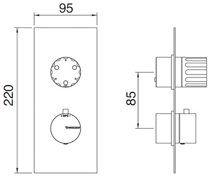 Rubinetterie Treemme 3M Ios RWIT 8A72 CC 60 + RWIT 8A46 ZZ 20 Miscelatore Doccia Incasso Muro Termostatico Deviatore 3 Uscite Con Piastra Due Fori 1 Manopola Materiale Ottone Finitura Cromata Parte Interna Esterna Incluse