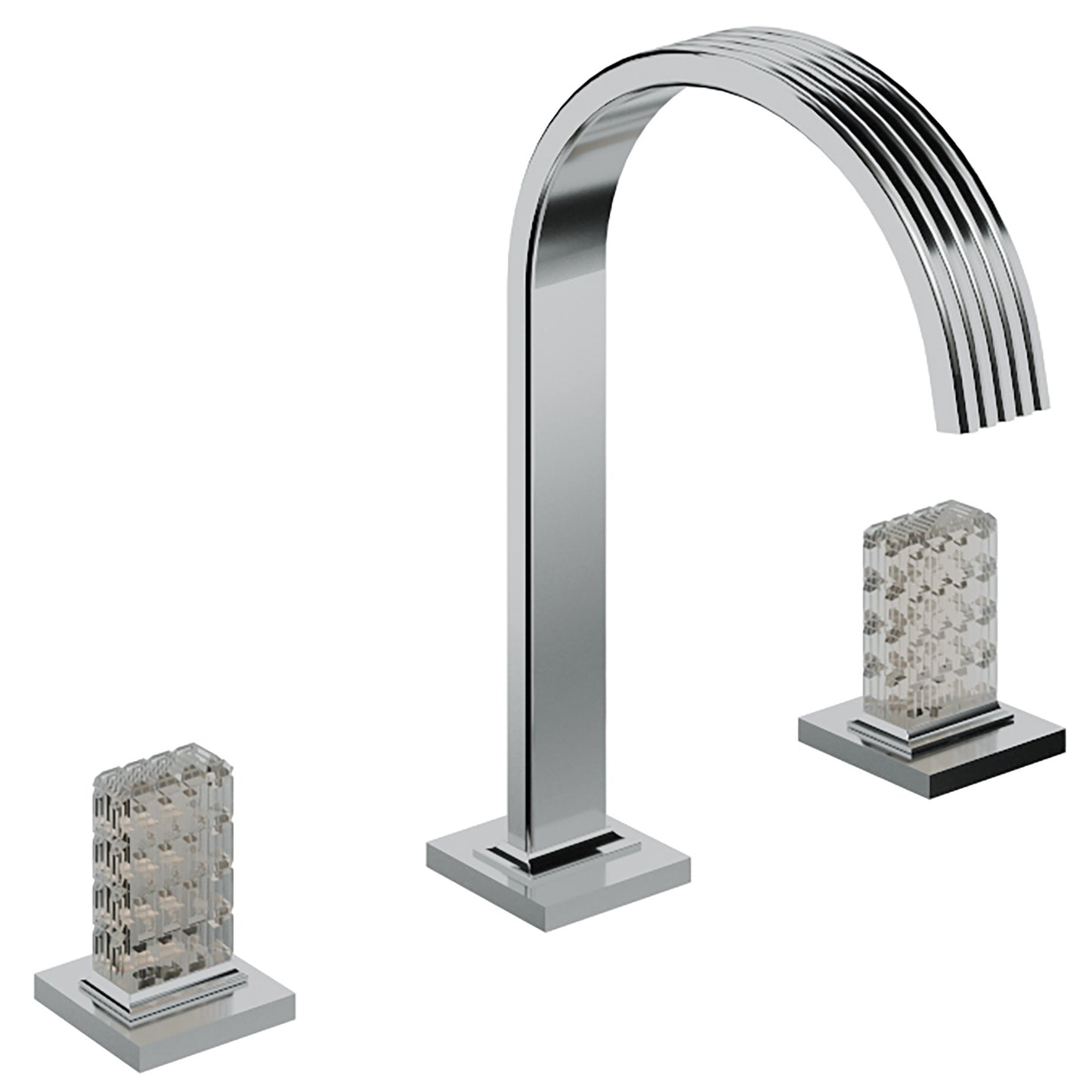 Rubinetterie Treemme 3M Kea IT 3A16 CC RO ZZ Miscelatore Batteria Lavabo 195 mm Appoggio 2 Manopole in Cristallo Trasparente Illuminate a Led 3 Fori Stile Moderno Altezza 287 mm Lunghezza 206 mm Materiale Ottone Finitura Cromato 