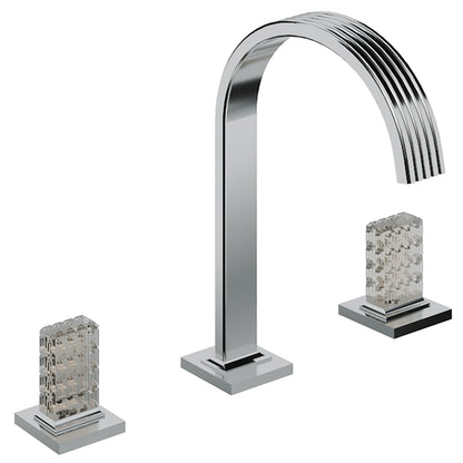 Rubinetterie Treemme 3M Kea IT 3A16 CC RO ZZ Miscelatore Batteria Lavabo 195 mm Appoggio 2 Manopole in Cristallo Trasparente Illuminate a Led 3 Fori Stile Moderno Altezza 287 mm Lunghezza 206 mm Materiale Ottone Finitura Cromato 