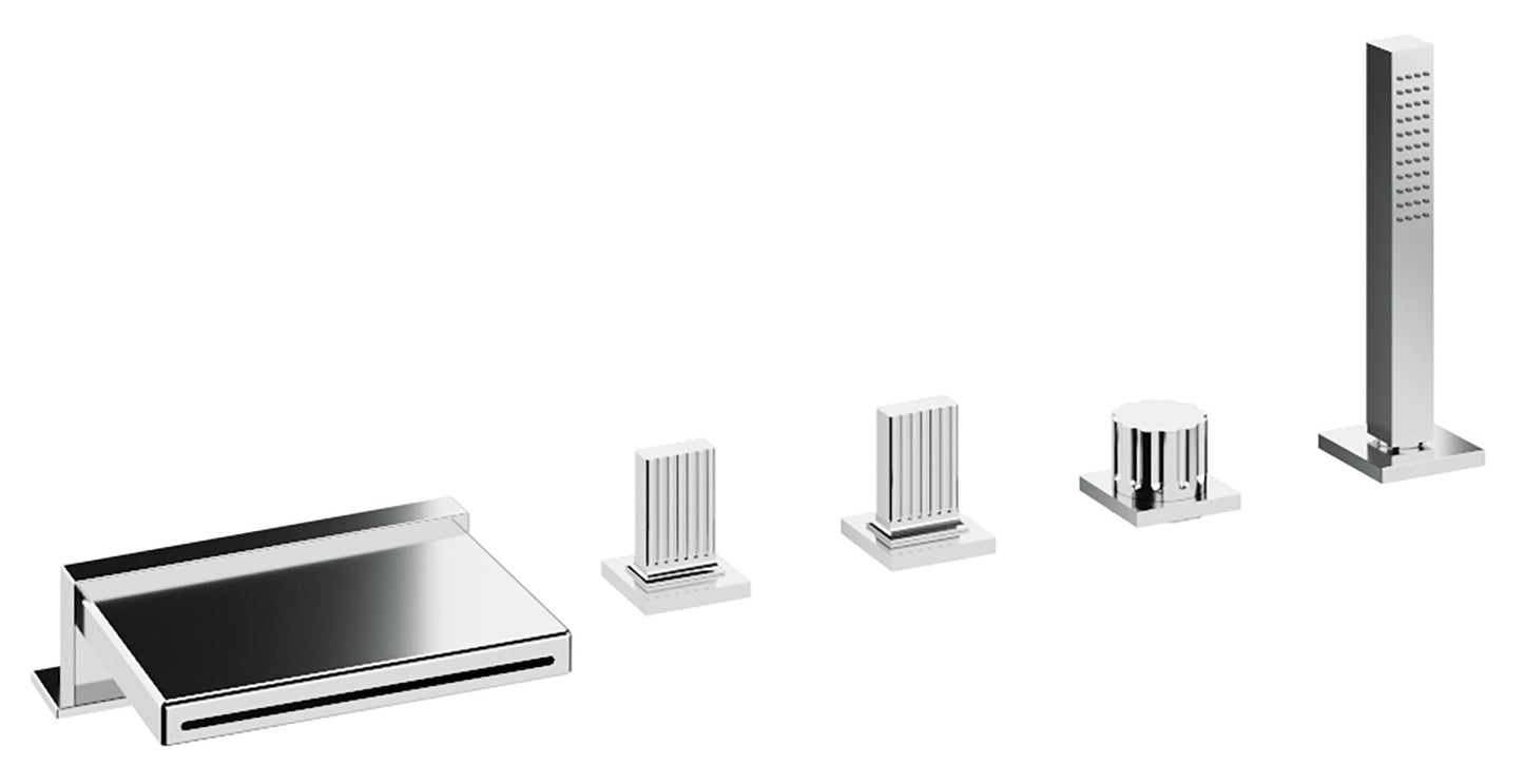 Rubinetterie Treemme 3M Kea IT 7A06 CC KO ZZ Miscelatore Batteria Bordo Vasca 5 Fori Con Doccetta Estraibile Metallo Flessibile PVC Materiale Ottone Finitura Cromata Stile Moderno 2 Leve Manopole in Ottone