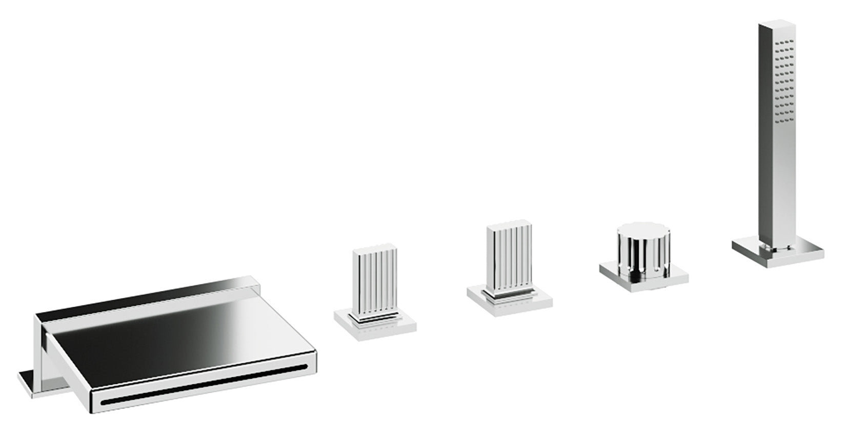 Rubinetterie Treemme 3M Kea IT 7A06 CC KO ZZ Miscelatore Batteria Bordo Vasca 5 Fori Con Doccetta Estraibile Metallo Flessibile PVC Materiale Ottone Finitura Cromata Stile Moderno 2 Leve Manopole in Ottone