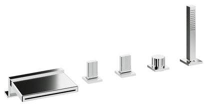 Rubinetterie Treemme 3M Kea IT 7A06 CC KO ZZ Miscelatore Batteria Bordo Vasca 5 Fori Con Doccetta Estraibile Metallo Flessibile PVC Materiale Ottone Finitura Cromata Stile Moderno 2 Leve Manopole in Ottone