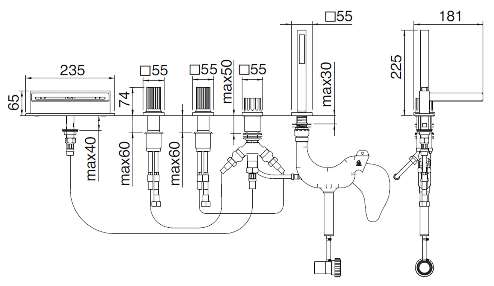 Rubinetterie Treemme 3M Kea IT 7A06 CC KO ZZ Miscelatore Batteria Bordo Vasca 5 Fori Con Doccetta Estraibile Metallo Flessibile PVC Materiale Ottone Finitura Cromata Stile Moderno 2 Leve Manopole in Ottone