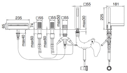 Rubinetterie Treemme 3M Kea IT 7A06 CC KO ZZ Miscelatore Batteria Bordo Vasca 5 Fori Con Doccetta Estraibile Metallo Flessibile PVC Materiale Ottone Finitura Cromata Stile Moderno 2 Leve Manopole in Ottone