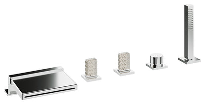 Rubinetterie Treemme 3M Kea IT 7A06 CC RO ZZ Miscelatore Batteria Bordo Vasca 5 Fori Con Doccetta Estraibile Metallo Flessibile PVC Materiale Ottone Finitura Cromata Stile Moderno 2 Leve Manopole in Cristallo Trasparente