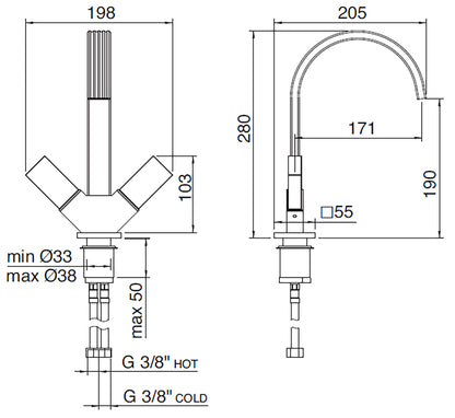 Rubinetterie Treemme 3M Kea IT 7A14 CC K1 ZZ Miscelatore Lavabo 190 mm Appoggio 2 Manopole in Marmo Avorio Segesta Monoforo Stile Moderno Altezza 280 mm Lunghezza 205 mm Materiale Ottone Finitura Cromato 
