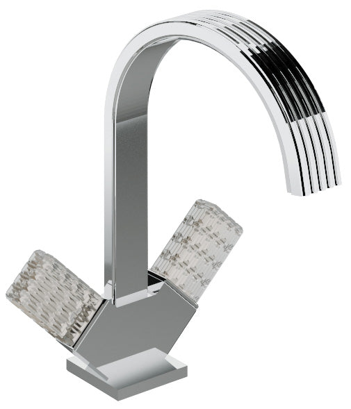 Rubinetterie Treemme 3M Kea IT 7A14 CC RO ZZ Miscelatore Lavabo 190 mm Appoggio 2 Manopole in Cristallo Trasparente Monoforo Stile Moderno Altezza 280 mm Lunghezza 205 mm Materiale Ottone Finitura Cromato 