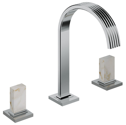 Rubinetterie Treemme 3M Kea IT 7A16 CC K1 ZZ Miscelatore Batteria Lavabo 195 mm Appoggio 2 Manopole in Marmo Avorio Segesta 3 Fori Stile Moderno Altezza 286 mm Lunghezza 205 mm Materiale Ottone Finitura Cromato 