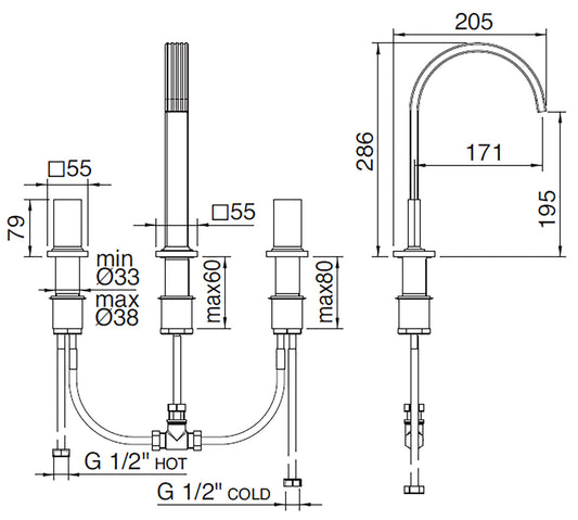 Rubinetterie Treemme 3M Kea IT 7A16 CC K1 ZZ Miscelatore Batteria Lavabo 195 mm Appoggio 2 Manopole in Marmo Avorio Segesta 3 Fori Stile Moderno Altezza 286 mm Lunghezza 205 mm Materiale Ottone Finitura Cromato 