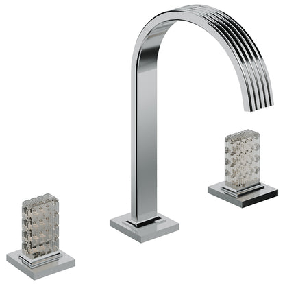 Rubinetterie Treemme 3M Kea IT 7A16 CC RO ZZ Miscelatore Batteria Lavabo 195 mm Appoggio 2 Manopole in Cristallo Trasparente 3 Fori Stile Moderno Altezza 286 mm Lunghezza 205 mm Materiale Ottone Finitura Cromato 