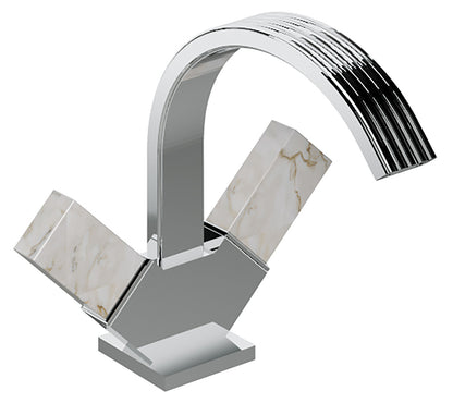 Rubinetterie Treemme 3M Kea IT 7A24 CC K1 ZZ Miscelatore Monoforo Bidet Appoggio 2 Manopole in Marmo Avorio Segesta Stile Moderno Altezza 210 mm Lunghezza 194 mm Senza Piletta Di Scarico Materiale Ottone Finitura Cromato 