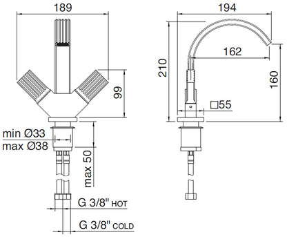 Rubinetterie Treemme 3M Kea IT 7A24 CC KO ZZ Miscelatore Monoforo Bidet Appoggio 2 Manopole in Ottone Stile Moderno Altezza 210 mm Lunghezza 194 mm Senza Piletta Di Scarico Materiale Ottone Finitura Cromato 