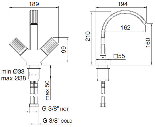 Rubinetterie Treemme 3M Kea IT 7A24 CC KO ZZ Miscelatore Monoforo Bidet Appoggio 2 Manopole in Ottone Stile Moderno Altezza 210 mm Lunghezza 194 mm Senza Piletta Di Scarico Materiale Ottone Finitura Cromato 