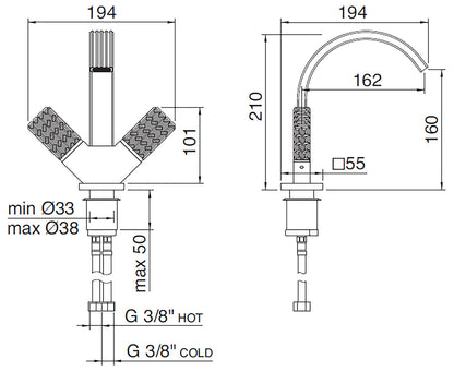 Rubinetterie Treemme 3M Kea IT 7A24 CC RO ZZ Miscelatore Monoforo Bidet Appoggio 2 Manopole in Cristallo Trasparente Stile Moderno Altezza 210 mm Lunghezza 194 mm Senza Piletta Di Scarico Materiale Ottone Finitura Cromato