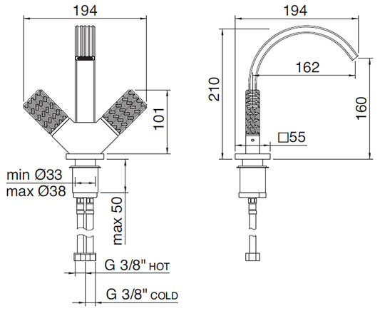 Rubinetterie Treemme 3M Kea IT 7A24 CC RO ZZ Miscelatore Monoforo Bidet Appoggio 2 Manopole in Cristallo Trasparente Stile Moderno Altezza 210 mm Lunghezza 194 mm Senza Piletta Di Scarico Materiale Ottone Finitura Cromato