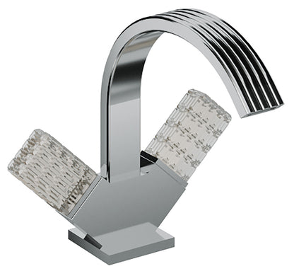 Rubinetterie Treemme 3M Kea IT 7A24 CC RO ZZ Miscelatore Monoforo Bidet Appoggio 2 Manopole in Cristallo Trasparente Stile Moderno Altezza 210 mm Lunghezza 194 mm Senza Piletta Di Scarico Materiale Ottone Finitura Cromato