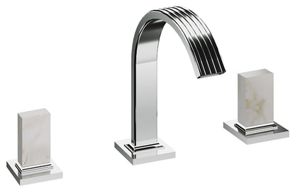 Rubinetterie Treemme 3M Kea IT 7A27 CC K1 ZZ Miscelatore Batteria Bidet Appoggio 2 Manopole in Marmo Avorio Segesta 3 Fori Stile Moderno Altezza 210 mm Lunghezza 195 mm Senza Piletta Di Scarico Materiale Ottone Finitura Cromato 