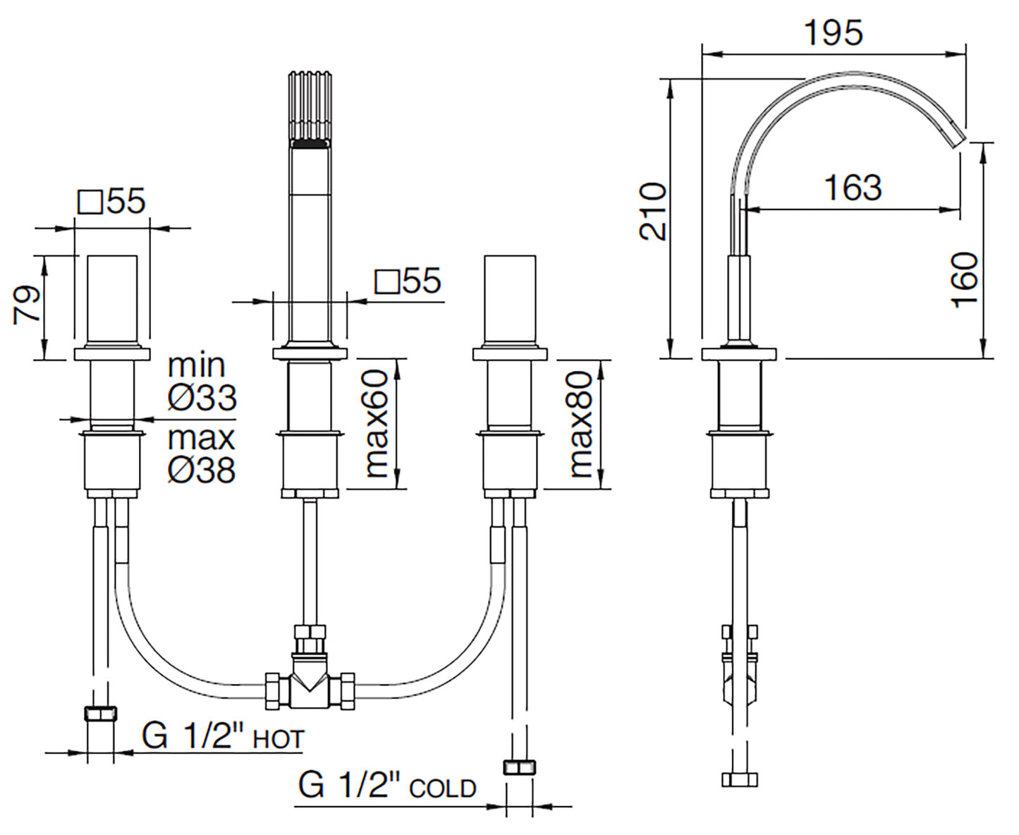 Rubinetterie Treemme 3M Kea IT 7A27 CC K1 ZZ Miscelatore Batteria Bidet Appoggio 2 Manopole in Marmo Avorio Segesta 3 Fori Stile Moderno Altezza 210 mm Lunghezza 195 mm Senza Piletta Di Scarico Materiale Ottone Finitura Cromato 