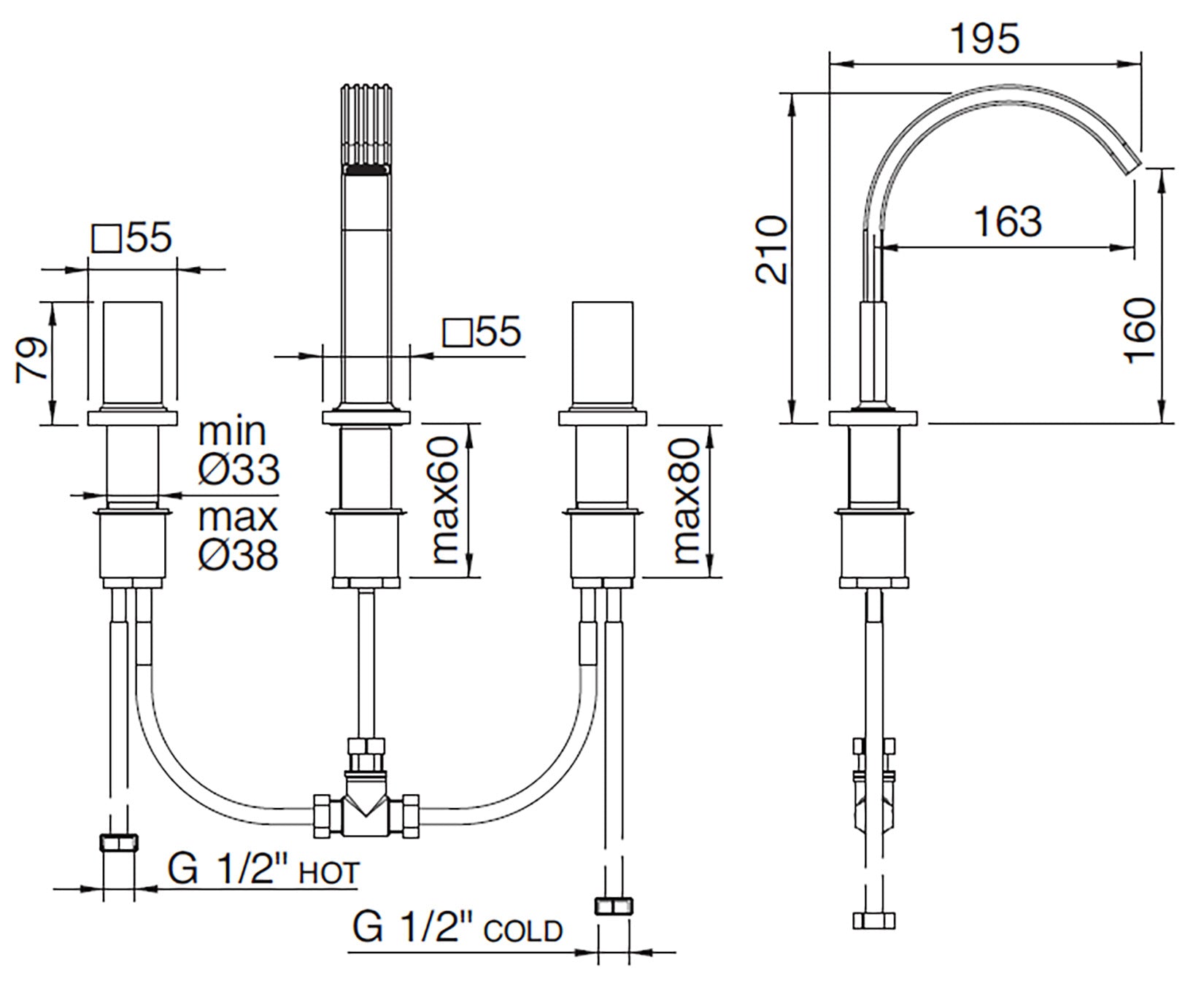 Rubinetterie Treemme 3M Kea IT 7A27 CC K1 ZZ Miscelatore Batteria Bidet Appoggio 2 Manopole in Marmo Avorio Segesta 3 Fori Stile Moderno Altezza 210 mm Lunghezza 195 mm Senza Piletta Di Scarico Materiale Ottone Finitura Cromato 