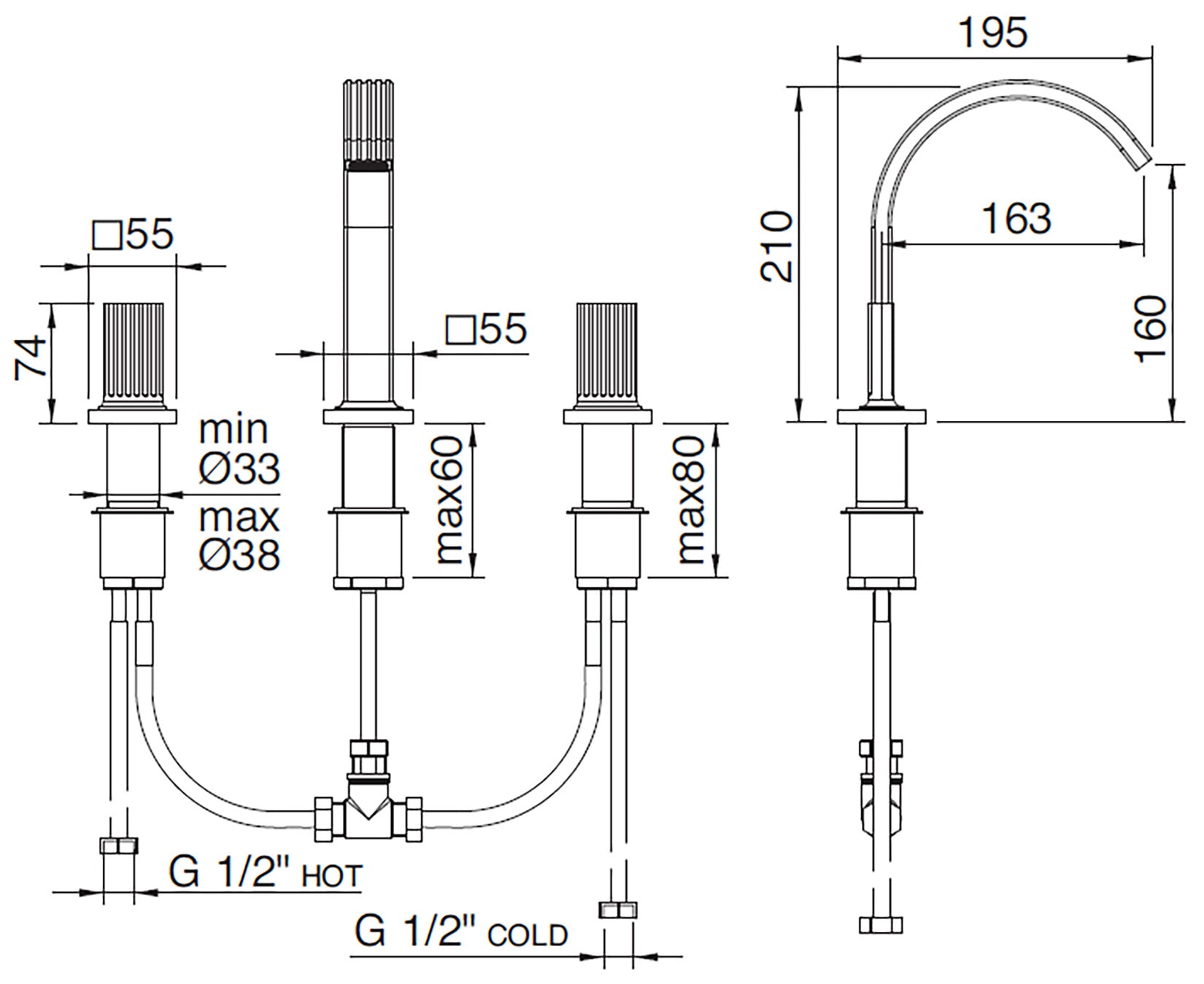 Rubinetterie Treemme 3M Kea IT 7A27 CC KO ZZ Miscelatore Batteria Bidet Appoggio 2 Manopole in Ottone 3 Fori Stile Moderno Altezza 210 mm Lunghezza 195 mm Senza Piletta Di Scarico Materiale Ottone Finitura Cromato 