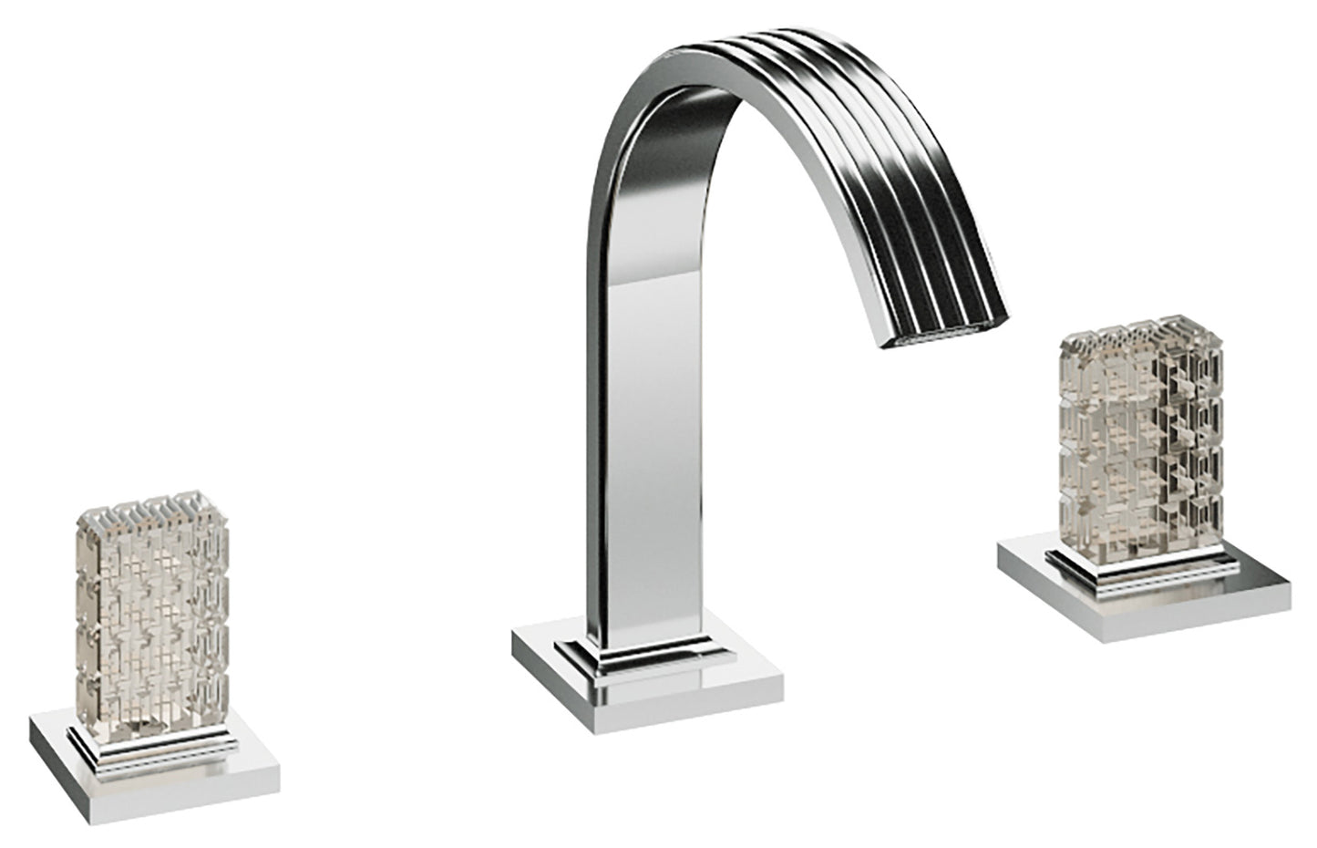 Rubinetterie Treemme 3M Kea IT 7A27 CC RO ZZ Miscelatore Batteria Bidet Appoggio 2 Manopole in Cristallo Trasparente 3 Fori Stile Moderno Altezza 210 mm Lunghezza 195 mm Senza Piletta Di Scarico Materiale Ottone Finitura Cromato