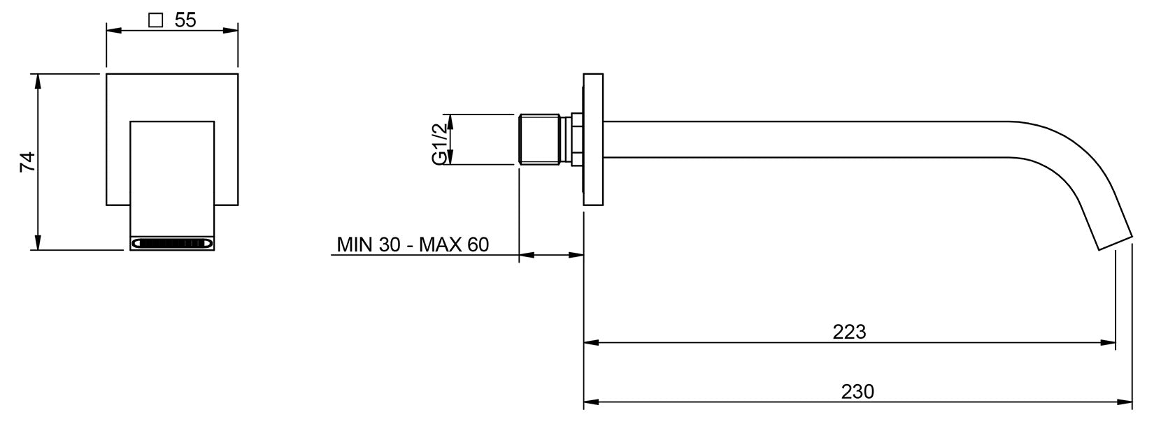 Rubinetterie Treemme 3M Kea IT 7A61 CC ZZ HF Bocca Muro 223 mm Getto Erogazione Uscita Acqua Installazione Parete Materiale Ottone Finitura Cromata Stile Moderno Monoforo Lunghezza 230 mm Portata Acqua 20 Litri Al Minuto