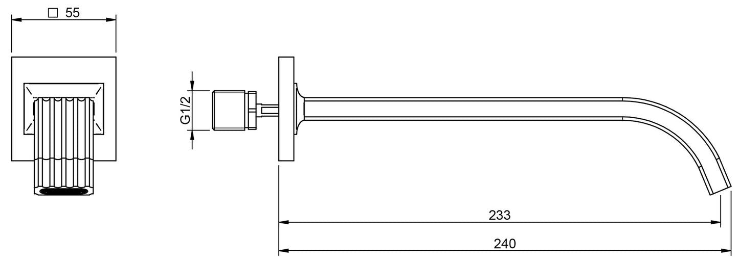 Rubinetterie Treemme 3M Kea IT 7A61 CC ZZ ZZ Bocca Muro 233 mm Getto Erogazione Uscita Acqua Installazione Parete Materiale Ottone Finitura Cromata Stile Moderno Monoforo Lunghezza 240 mm Portata Acqua 6 Litri Al Minuto