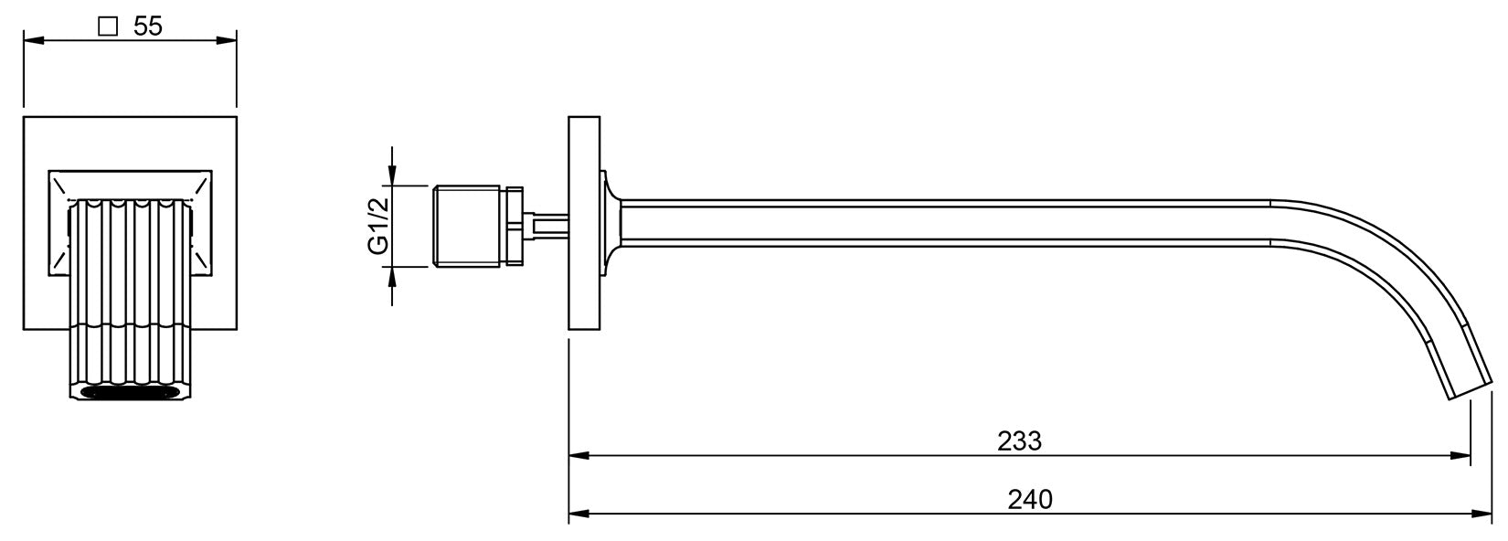 Rubinetterie Treemme 3M Kea IT 7A61 CC ZZ ZZ Bocca Muro 233 mm Getto Erogazione Uscita Acqua Installazione Parete Materiale Ottone Finitura Cromata Stile Moderno Monoforo Lunghezza 240 mm Portata Acqua 6 Litri Al Minuto
