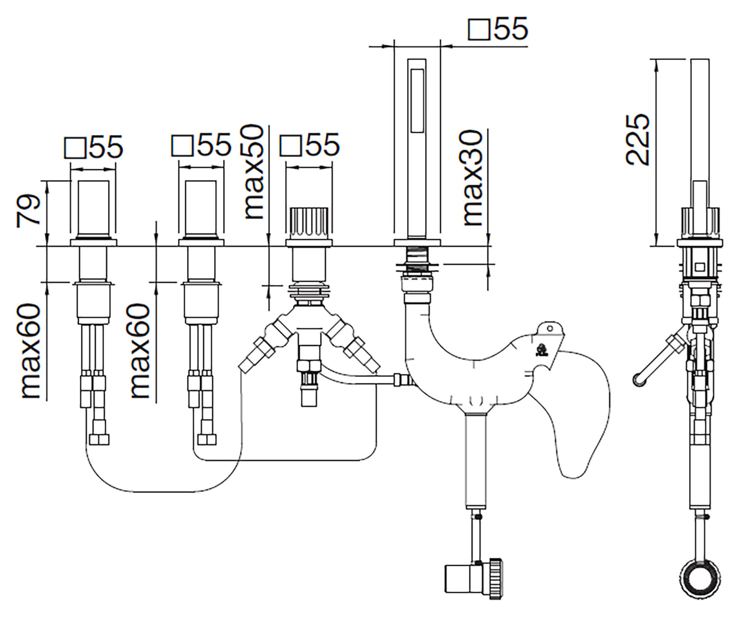 Rubinetterie Treemme 3M Kea IT 7A70 CC K1 ZZ Batteria Bordo Vasca 4 Fori Con Doccetta Estraibile Metallo Flessibile PVC Senza Bocca Materiale Ottone Finitura Cromata Stile Moderno 2 Leve Manopole in Marmo Avorio Segesta