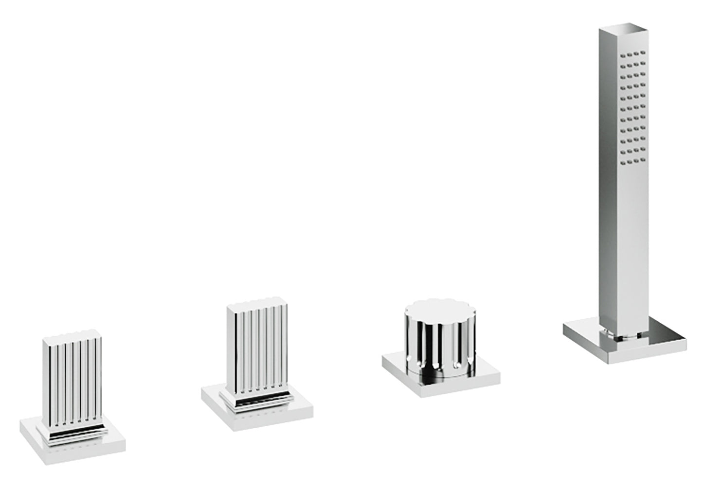 Rubinetterie Treemme 3M Kea IT 7A70 CC KO ZZ Batteria Bordo Vasca 4 Fori Con Doccetta Estraibile Metallo Flessibile PVC Senza Bocca Materiale Ottone Finitura Cromata Stile Moderno 2 Leve Manopole in Ottone