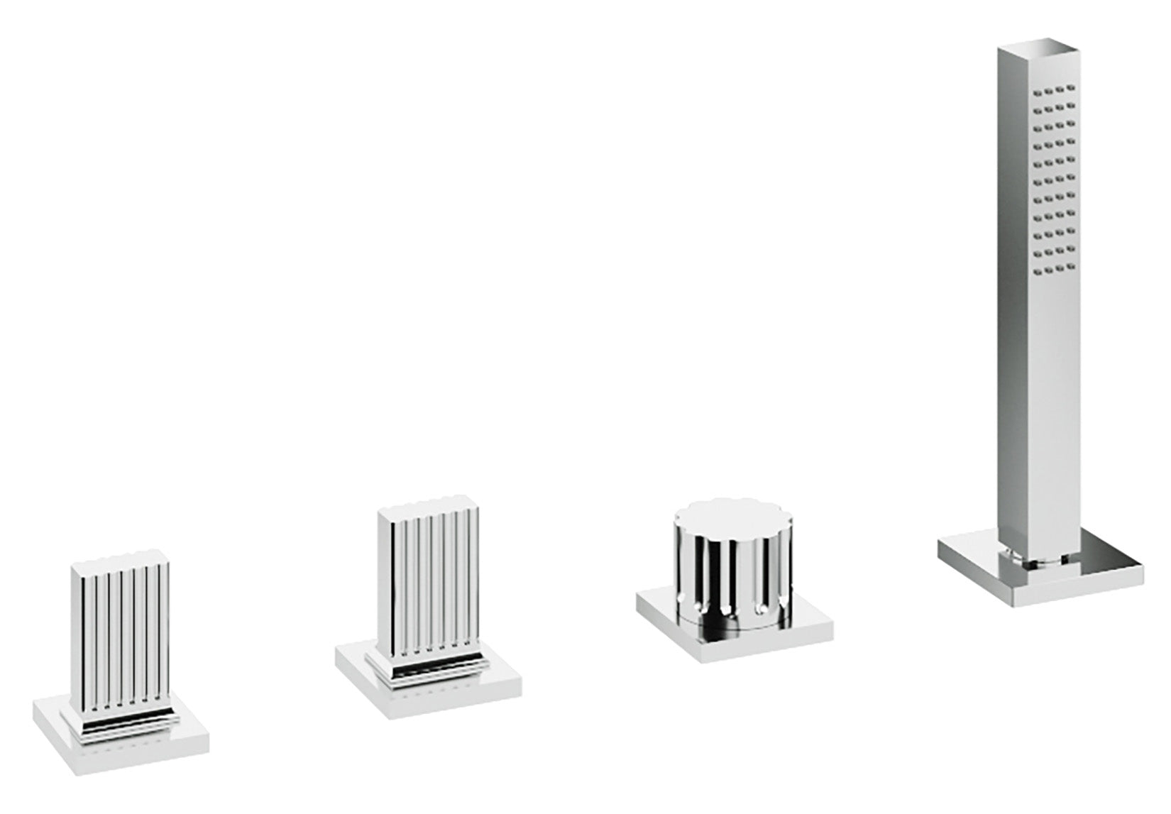 Rubinetterie Treemme 3M Kea IT 7A70 CC KO ZZ Batteria Bordo Vasca 4 Fori Con Doccetta Estraibile Metallo Flessibile PVC Senza Bocca Materiale Ottone Finitura Cromata Stile Moderno 2 Leve Manopole in Ottone