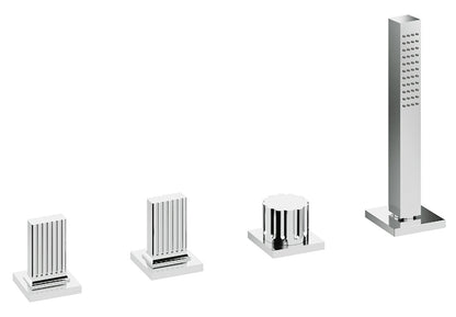 Rubinetterie Treemme 3M Kea IT 7A70 CC KO ZZ Batteria Bordo Vasca 4 Fori Con Doccetta Estraibile Metallo Flessibile PVC Senza Bocca Materiale Ottone Finitura Cromata Stile Moderno 2 Leve Manopole in Ottone