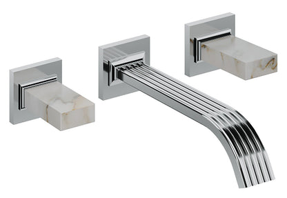 Rubinetterie Treemme 3M Kea RWIT 3A52 CC K1 + RWIT 3A60 ZZ 02 Miscelatore Gruppo Lavabo A Muro 2 Manopole in Marmo Avorio Segesta 3 Fori Stile Moderno Lunghezza Canna 200 mm Materiale Ottone Finitura Cromato Parte Interna Esterna Incluse