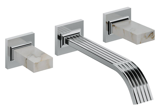 Rubinetterie Treemme 3M Kea RWIT 3A52 CC K1 + RWIT 3A60 ZZ 02 Miscelatore Gruppo Lavabo A Muro 2 Manopole in Marmo Avorio Segesta 3 Fori Stile Moderno Lunghezza Canna 200 mm Materiale Ottone Finitura Cromato Parte Interna Esterna Incluse