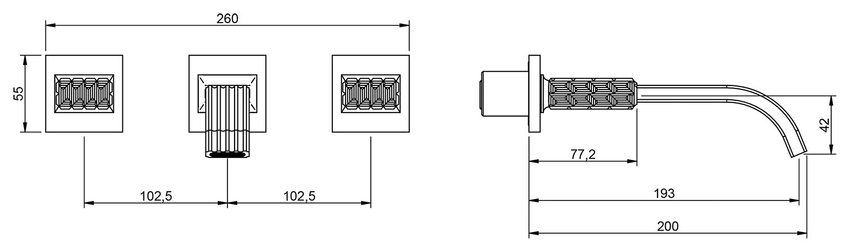 Rubinetterie Treemme 3M Kea RWIT 3A52 CC RO + RWIT 3A60 ZZ 02 Miscelatore Gruppo Lavabo A Muro 2 Manopole in Cristallo Trasparente 3 Fori Stile Moderno Lunghezza Canna 200 mm Materiale Ottone Finitura Cromato Parte Interna Esterna Incluse