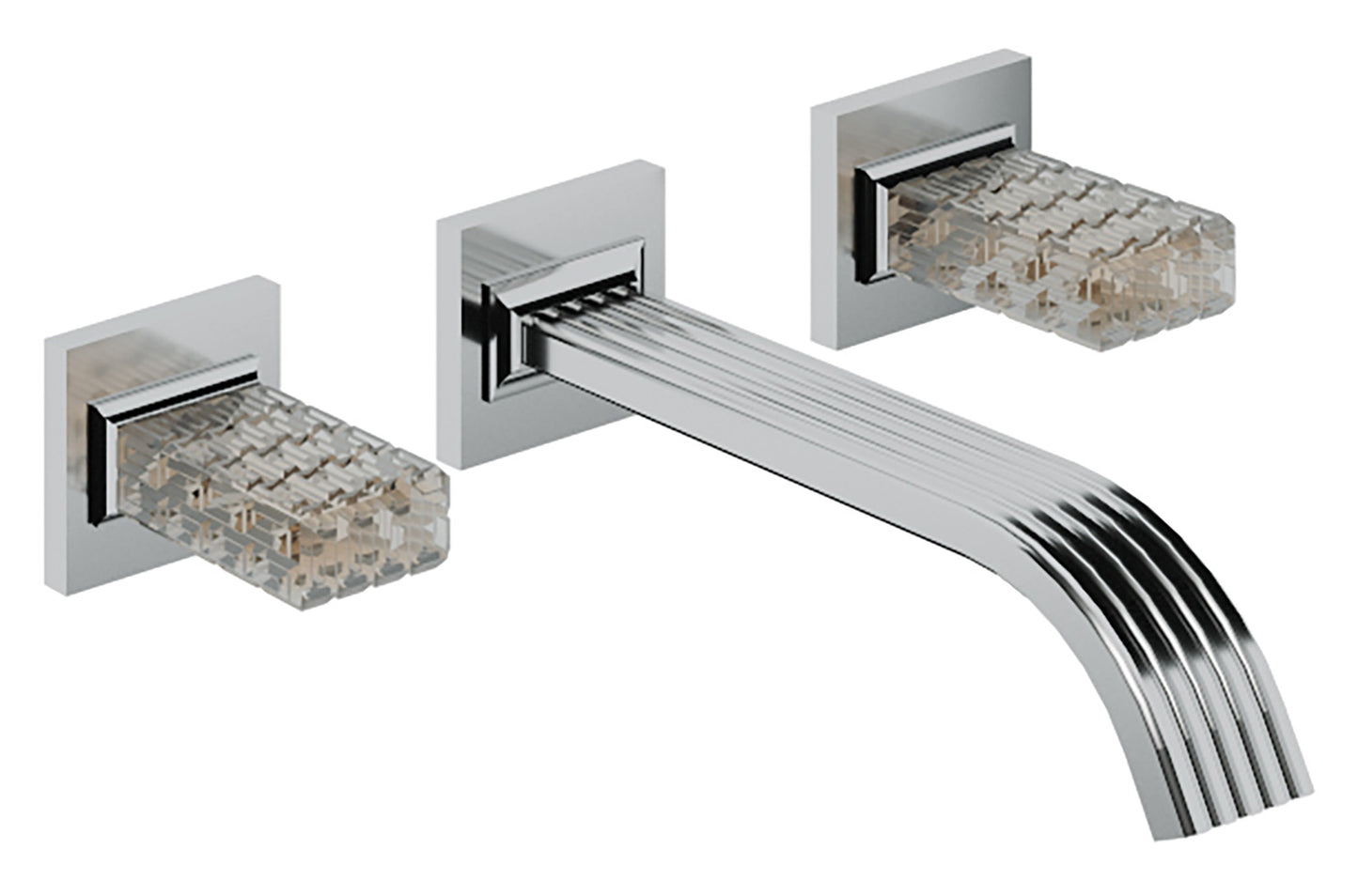 Rubinetterie Treemme 3M Kea RWIT 3A52 CC RO + RWIT 3A60 ZZ 02 Miscelatore Gruppo Lavabo A Muro 2 Manopole in Cristallo Trasparente 3 Fori Stile Moderno Lunghezza Canna 200 mm Materiale Ottone Finitura Cromato Parte Interna Esterna Incluse