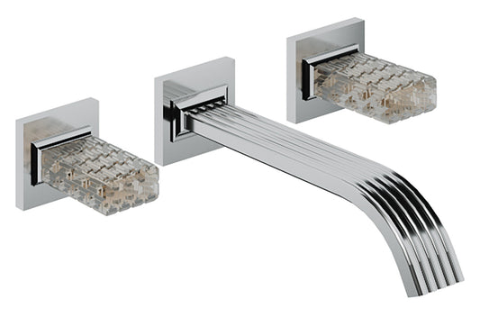 Rubinetterie Treemme 3M Kea RWIT 3A52 CC RO + RWIT 3A60 ZZ 02 Miscelatore Gruppo Lavabo A Muro 2 Manopole in Cristallo Trasparente 3 Fori Stile Moderno Lunghezza Canna 200 mm Materiale Ottone Finitura Cromato Parte Interna Esterna Incluse