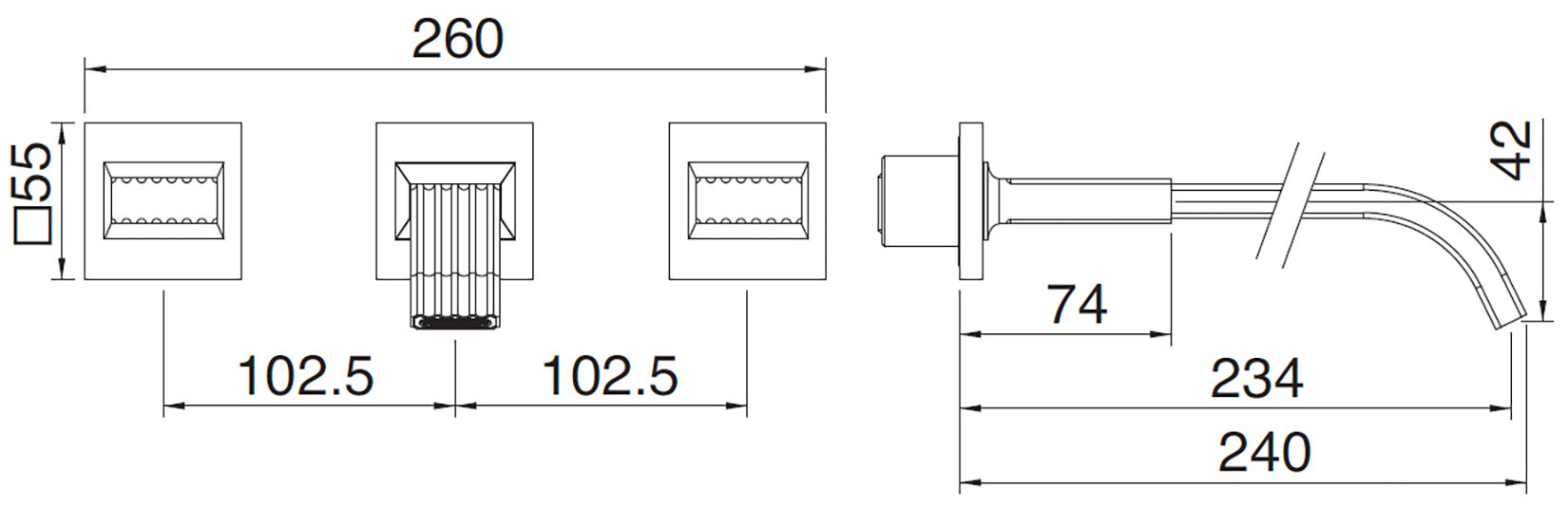 Rubinetterie Treemme 3M Kea RWIT 3A60 CC KO + RWIT 3A60 ZZ 02 Miscelatore Gruppo Lavabo A Muro 2 Manopole in Ottone 3 Fori Stile Moderno Lunghezza Canna 240 mm Materiale Ottone Finitura Cromato Parte Interna Esterna Incluse