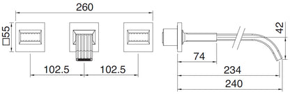 Rubinetterie Treemme 3M Kea RWIT 3A60 CC KO + RWIT 3A60 ZZ 02 Miscelatore Gruppo Lavabo A Muro 2 Manopole in Ottone 3 Fori Stile Moderno Lunghezza Canna 240 mm Materiale Ottone Finitura Cromato Parte Interna Esterna Incluse