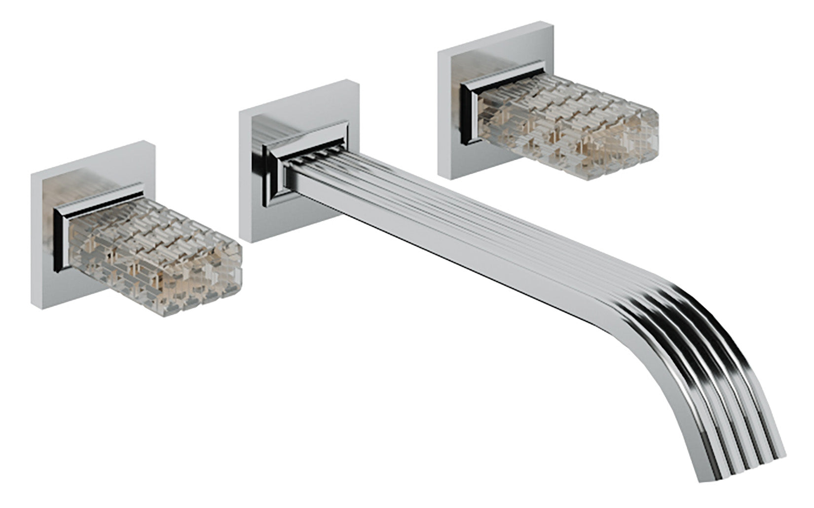 Rubinetterie Treemme 3M Kea RWIT 3A60 CC RO + RWIT 3A60 ZZ 02 Miscelatore Gruppo Lavabo A Muro 2 Manopole in Cristallo Trasparente 3 Fori Stile Moderno Lunghezza Canna 240 mm Materiale Ottone Finitura Cromato Parte Interna Esterna Incluse