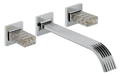 Rubinetterie Treemme 3M Kea RWIT 3A60 CC RO + RWIT 3A60 ZZ 02 Miscelatore Gruppo Lavabo A Muro 2 Manopole in Cristallo Trasparente 3 Fori Stile Moderno Lunghezza Canna 240 mm Materiale Ottone Finitura Cromato Parte Interna Esterna Incluse