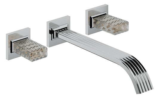 Rubinetterie Treemme 3M Kea RWIT 3A60 CC RO + RWIT 3A60 ZZ 02 Miscelatore Gruppo Lavabo A Muro 2 Manopole in Cristallo Trasparente 3 Fori Stile Moderno Lunghezza Canna 240 mm Materiale Ottone Finitura Cromato Parte Interna Esterna Incluse