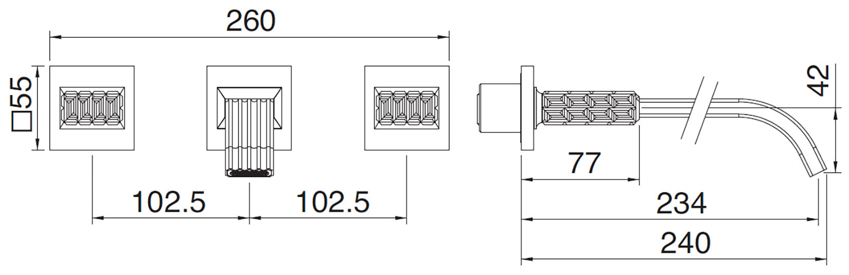 Rubinetterie Treemme 3M Kea RWIT 3A60 CC RO + RWIT 3A60 ZZ 02 Miscelatore Gruppo Lavabo A Muro 2 Manopole in Cristallo Trasparente 3 Fori Stile Moderno Lunghezza Canna 240 mm Materiale Ottone Finitura Cromato Parte Interna Esterna Incluse