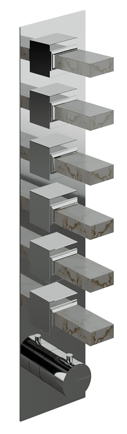 Rubinetterie Treemme 3M Kea RWIT 7A64 CC K1 + RWIT 7264 ZZ 30 Miscelatore Termostatico Doccia Incasso Muro 6 Uscite Con Piastra 7 Fori Sei Manopole in Marmo Avorio Segesta Materiale Ottone Finitura Cromata Parte Interna Esterna Incluse