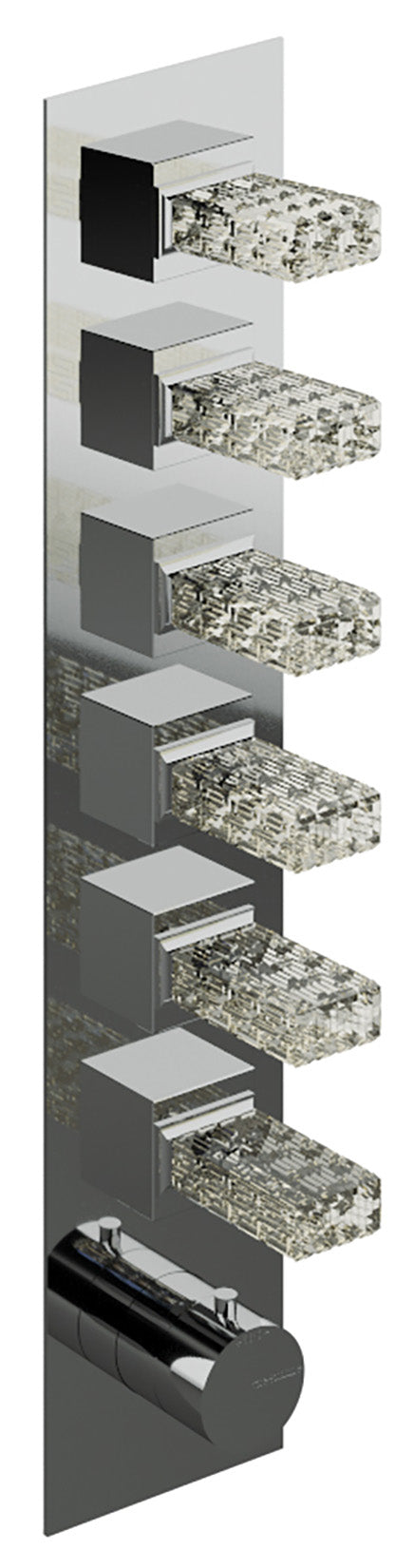 Rubinetterie Treemme 3M Kea RWIT 7A64 CC RO + RWIT 7264 ZZ 30 Miscelatore Termostatico Doccia Incasso Muro 6 Uscite Con Piastra 7 Fori Sei Manopole in Cristallo Trasparente Materiale Ottone Finitura Cromata Parte Interna Esterna Incluse