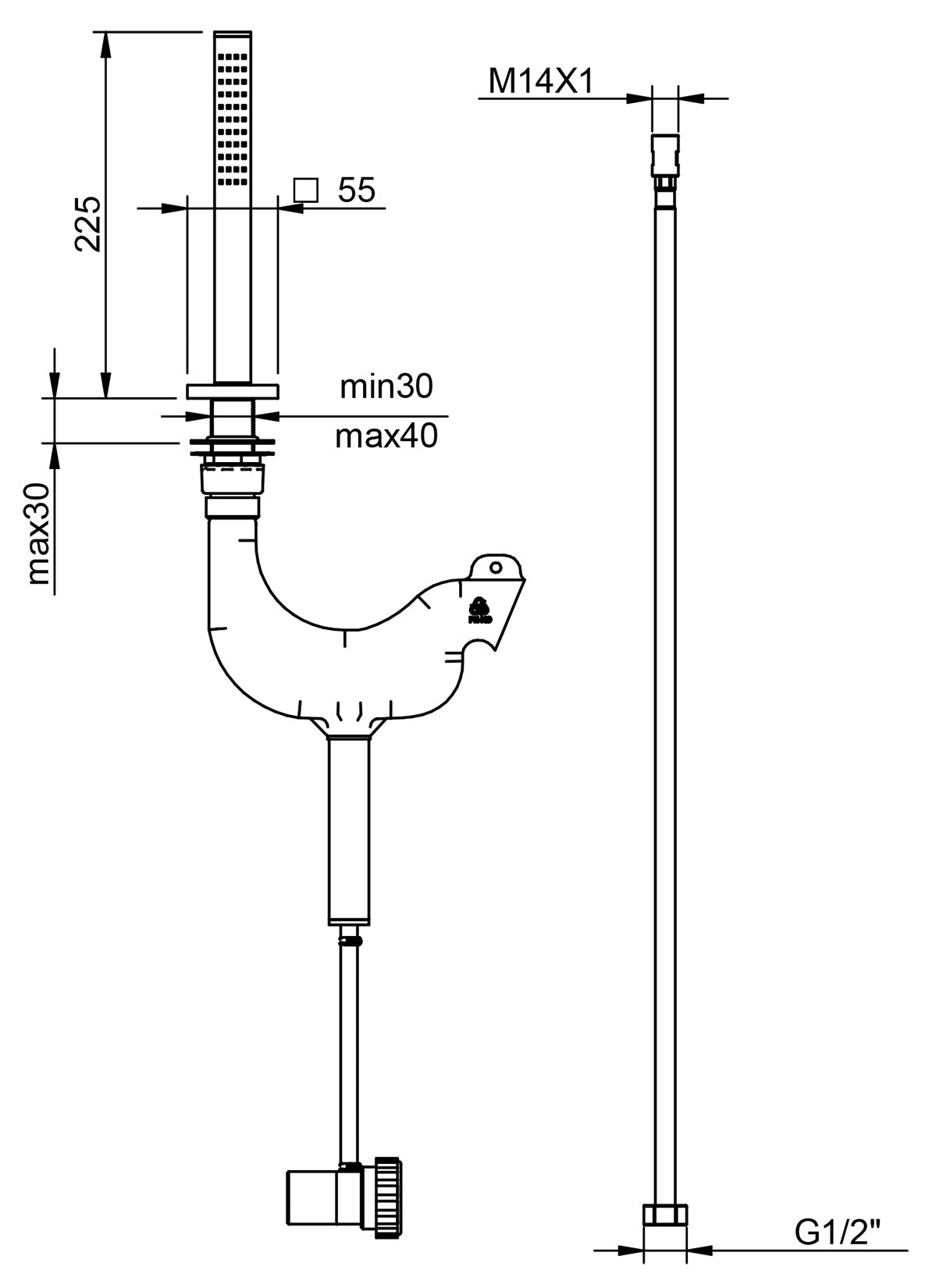 Rubinetterie Treemme 3M Kea RWIT 7A68 CC 05 Doccetta Estraibile a Mano Bordo Vasca Ad Appoggio Altezza 225 mm Forma Quadra Stilo Materiale Metallo Finitura Cromata Flessibile PVC 1,5 Metri Stile Moderno Uscita Acqua Pioggia Portata Acqua 8 Litri Al Minuto