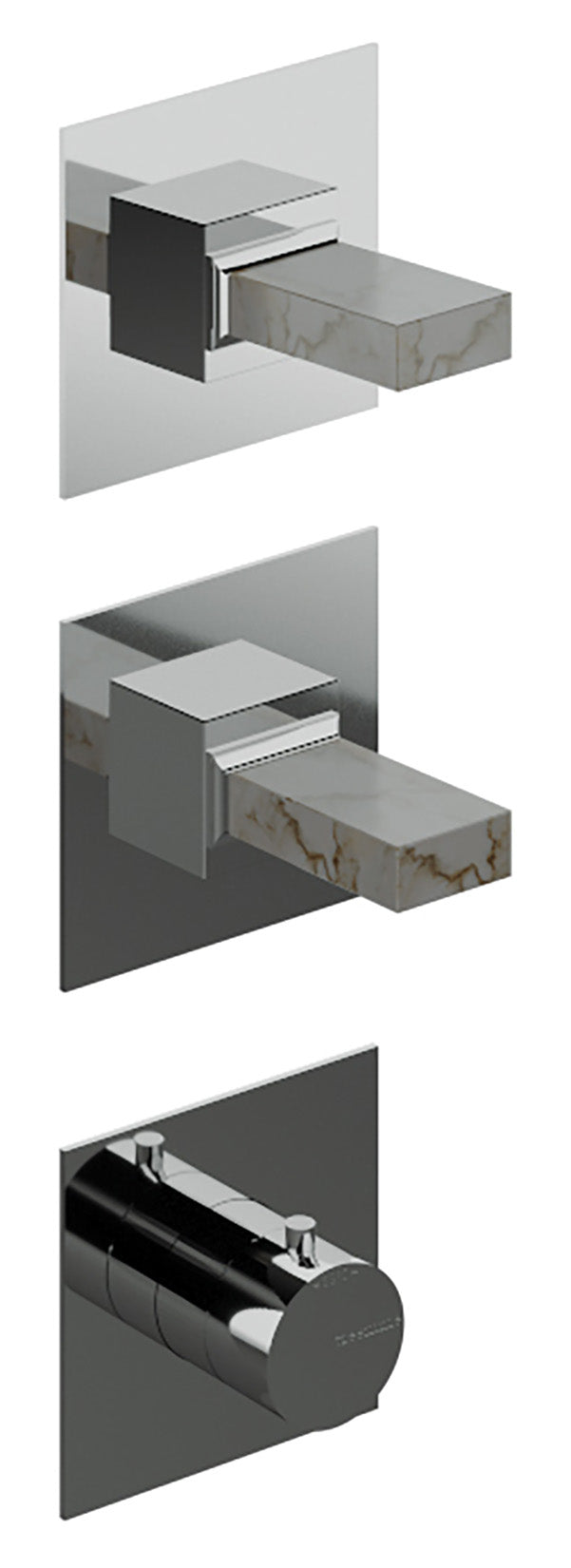 Rubinetterie Treemme 3M Kea RWIT 7A74 CC K1 + RWIT 7274 ZZ 40 Miscelatore Termostatico Doccia Incasso Muro 2 Uscite Senza Piastra 3 Fori 2 Manopole in Marmo Avorio Segesta Materiale Ottone Finitura Cromata Parte Interna Esterna Incluse