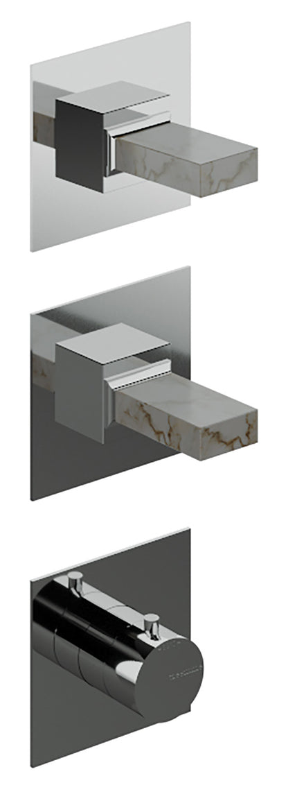 Rubinetterie Treemme 3M Kea RWIT 7A74 CC K1 + RWIT 7274 ZZ 40 Miscelatore Termostatico Doccia Incasso Muro 2 Uscite Senza Piastra 3 Fori 2 Manopole in Marmo Avorio Segesta Materiale Ottone Finitura Cromata Parte Interna Esterna Incluse