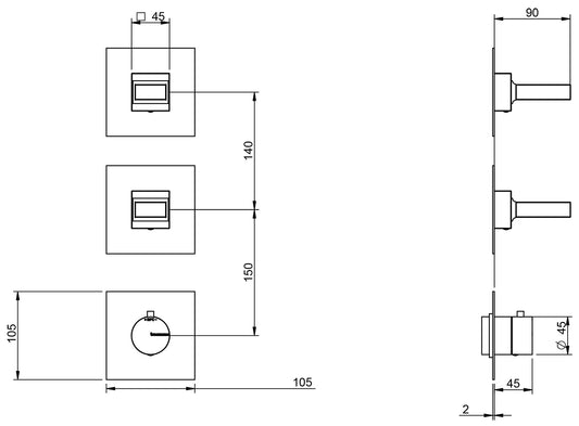Rubinetterie Treemme 3M Kea RWIT 7A74 CC K1 + RWIT 7274 ZZ 40 Miscelatore Termostatico Doccia Incasso Muro 2 Uscite Senza Piastra 3 Fori 2 Manopole in Marmo Avorio Segesta Materiale Ottone Finitura Cromata Parte Interna Esterna Incluse